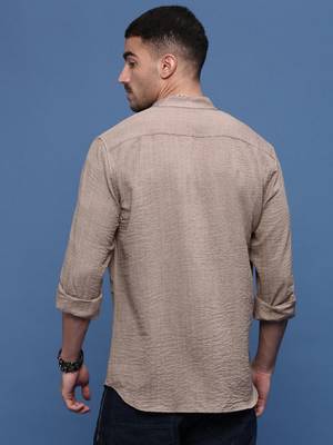 men's brown solid slim fit shirt 4