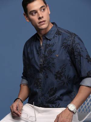 men's floral navy blue slim fit shirt 1