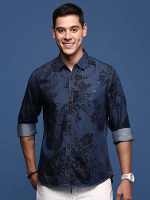 men's floral navy blue slim fit shirt 2
