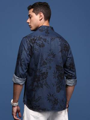 men's floral navy blue slim fit shirt 4