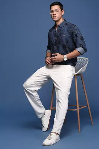 men's floral navy blue slim fit shirt