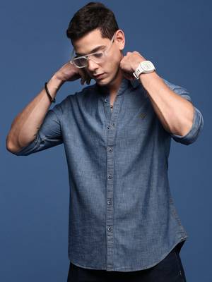 men's solid blue slim fit shirt 1