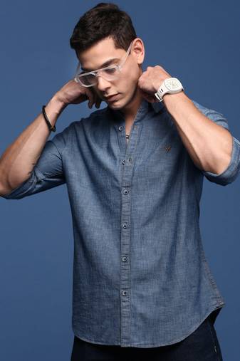 men's solid blue slim fit shirt
