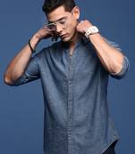 men's solid blue slim fit shirt