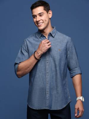 men's solid blue slim fit shirt 2