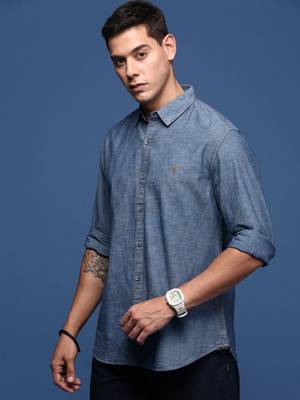 men's solid blue slim fit shirt 3
