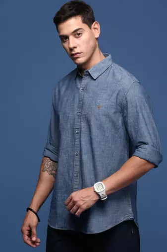men's solid blue slim fit shirt