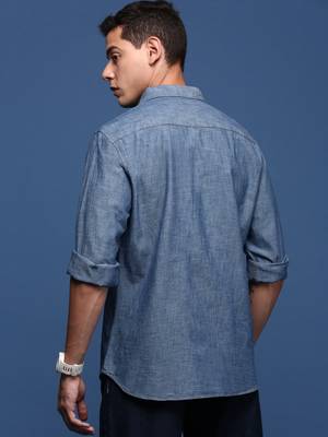 men's solid blue slim fit shirt 4