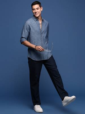 men's solid blue slim fit shirt 5