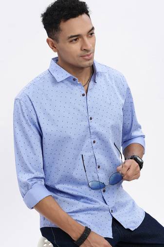 men's blue micro ditsy slim fit shirt