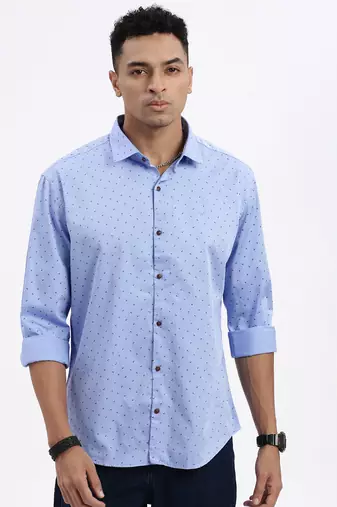 men's blue micro ditsy slim fit shirt
