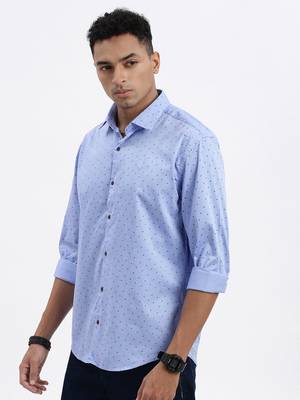 men's blue micro ditsy slim fit shirt 3