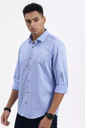 men's blue micro ditsy slim fit shirt