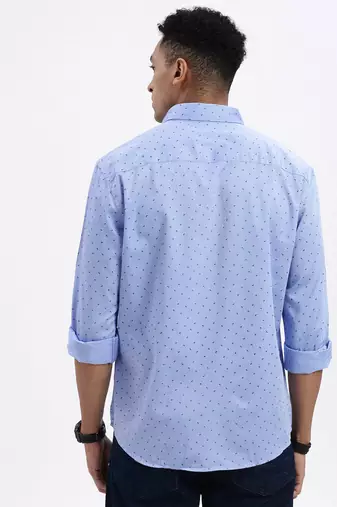 men's blue micro ditsy slim fit shirt