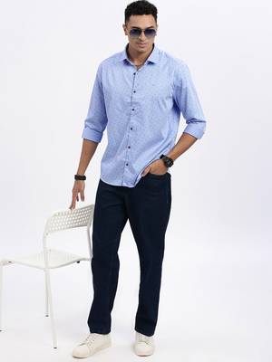 men's blue micro ditsy slim fit shirt 5