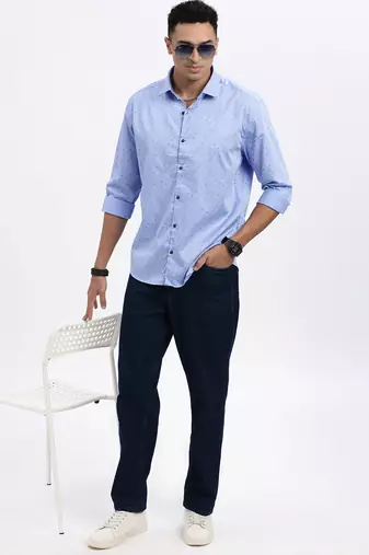 men's blue micro ditsy slim fit shirt