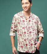 men's cream floral slim fit shirt