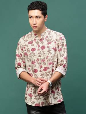 men's cream floral slim fit shirt 2