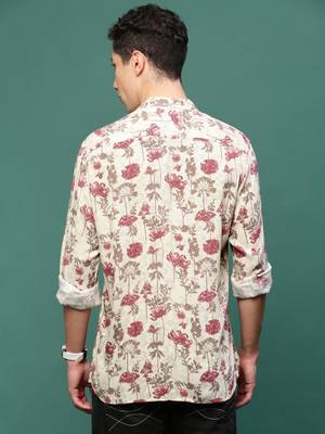 men's cream floral slim fit shirt 4