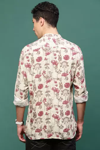 men's cream floral slim fit shirt