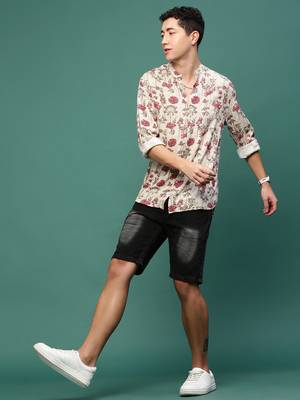 men's cream floral slim fit shirt 5