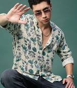 men's cream floral slim fit shirt