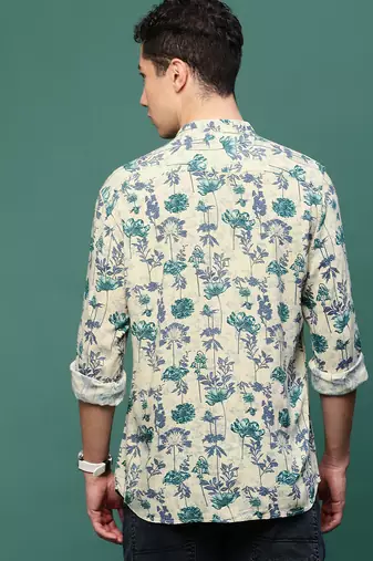 men's cream floral slim fit shirt