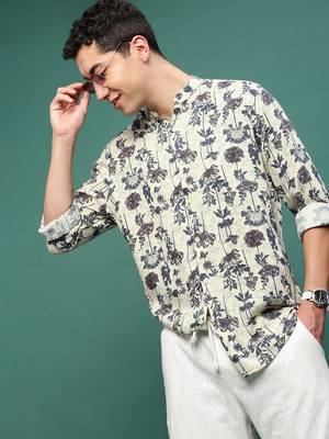 men's cream floral slim fit shirt 1