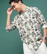 men's cream floral slim fit shirt