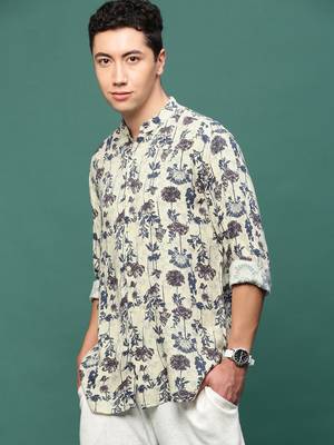 men's cream floral slim fit shirt 3