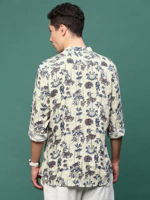 men's cream floral slim fit shirt 4