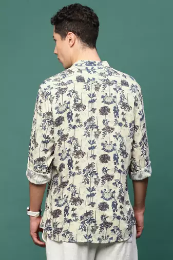 men's cream floral slim fit shirt