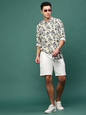 men's cream floral slim fit shirt 5