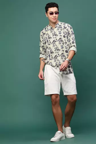 men's cream floral slim fit shirt