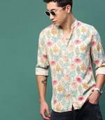 men's cream floral slim fit shirt