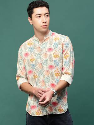 men's cream floral slim fit shirt 2
