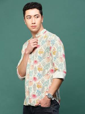 men's cream floral slim fit shirt 3