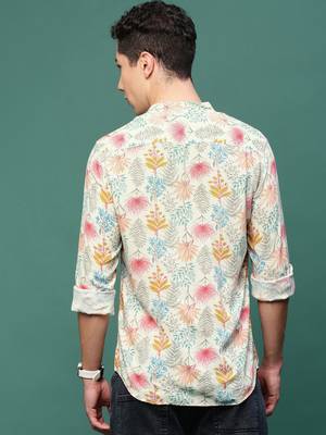men's cream floral slim fit shirt 4