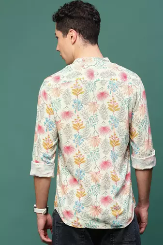 men's cream floral slim fit shirt