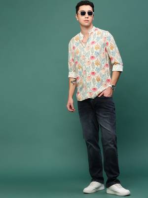 men's cream floral slim fit shirt 5