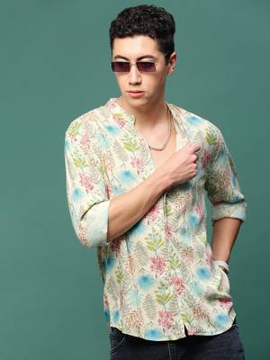 men's cream floral slim fit shirt 1
