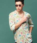 men's cream floral slim fit shirt