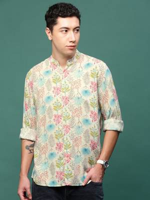 men's cream floral slim fit shirt 2