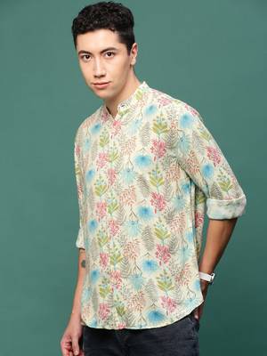 men's cream floral slim fit shirt 3