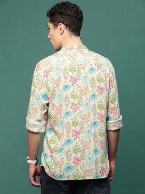 men's cream floral slim fit shirt 4