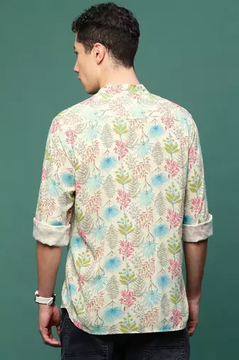 men's cream floral slim fit shirt