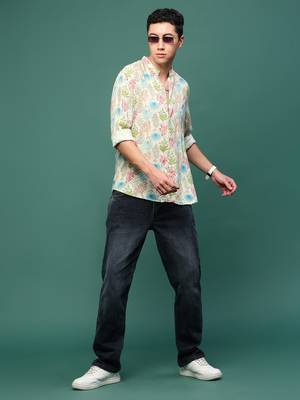 men's cream floral slim fit shirt 5