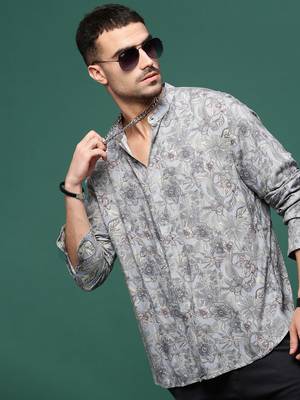 men's grey floral slim fit shirt 1