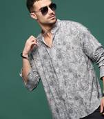 men's grey floral slim fit shirt