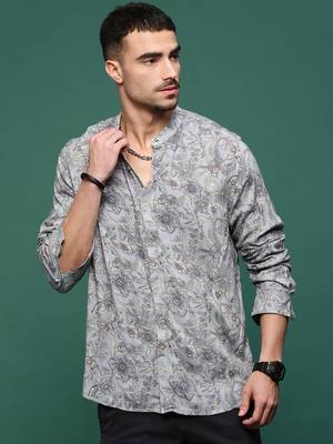 men's grey floral slim fit shirt 2